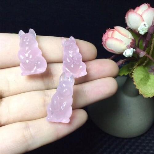 Cute Natural Rose Crystal Carved Rabbit Pendant Beads Diy Necklace Bracelet Healing Jewelry Accessories For Decorations 1pc