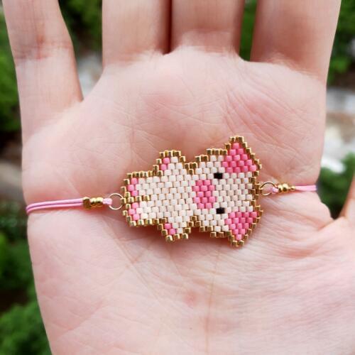 FAIRYWOO Handmade Pink Cute Piggy Bracelet Miyuki Sweet Big Pig Pendant Bracelets For Kid Girls Fashion Delica Adjustable Charms