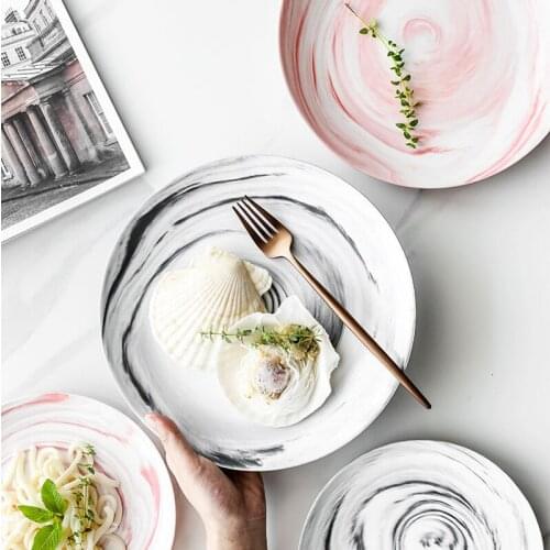 Nordic Marble Dinner Plate Ceramic Breakfast Cake Dishes Steak Western Plate Porcelain Fruit Dessert Salad Plate Tableware Home
