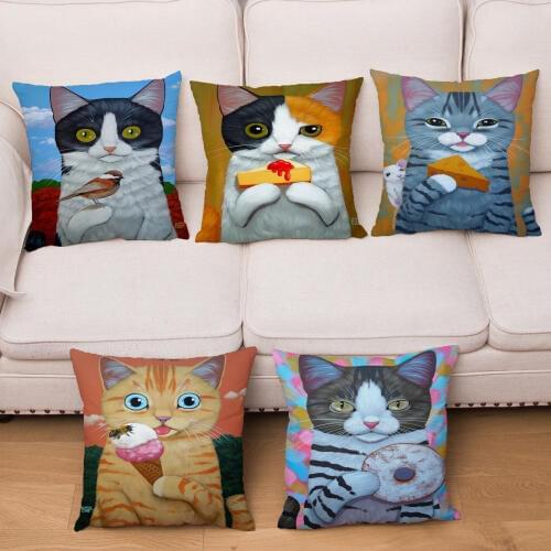 Cartoon Cats Print Cushion Cover Ryan Conners Super Cute Cat Pillow Covers Short Plush Throw Pillows Cases Home Decor Pillowcase