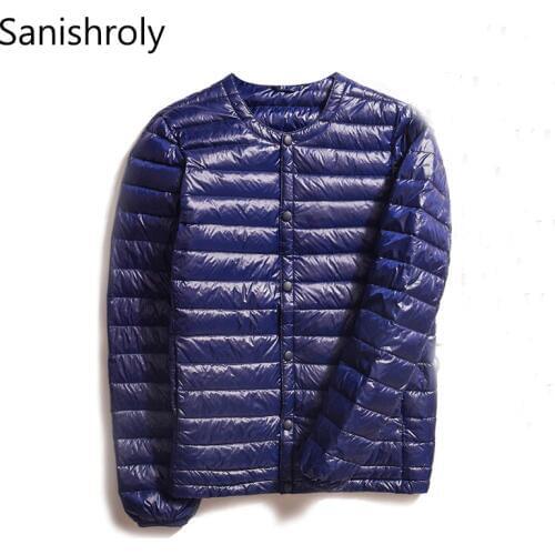 Sanishroly Autumn Winter Mens Down Coat Ultra Light White Duck Down Parka Jacket Male Thin Short Outwear Tops Plus Size 3XL 394