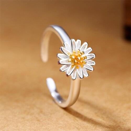 New Fashion Literary Chrysanthemum 925 Sterling Silver Jewelry Personality Fresh Flowers Popular Opening Rings R002