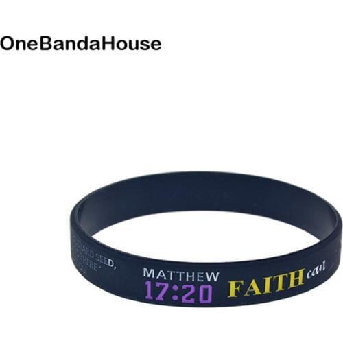 OBH 50PCS Jesus Silicone Rubber Wristband Mattew 17 20 Faith Can Move Mountains