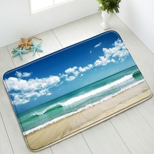 Ocean Beach Bath Mat Palm Tree Plants Summer Scenery Living Room Bedroom Kitchen Doormat Foot Mat Washable Carpet Home Decor