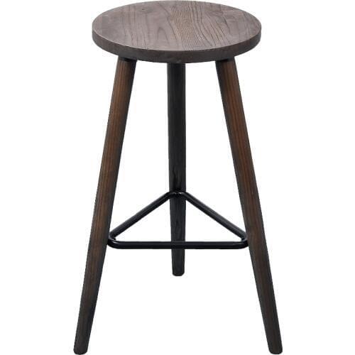Industrial Vintage Antique Bar Stool Height 66.5cm Round Seat Wooden Loft Style Furniture Counter Bar Stool 3 Leg Solid Wood