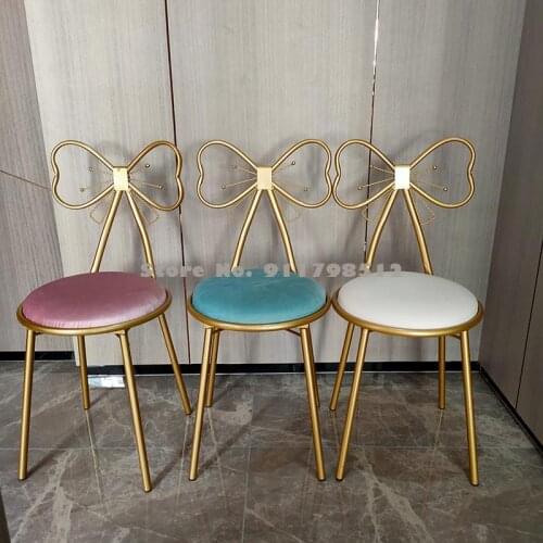 Light luxury golden nail dressing stool backrest chair nordic restaurant makeup stool home dining chair net red lounge chair