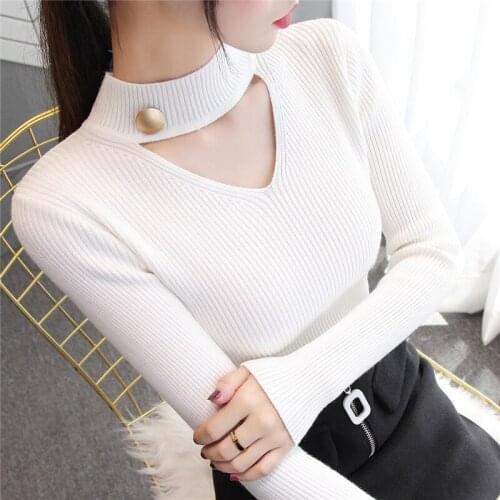 Sweater women pullover slim v-neck warm sweaters knitted korean jumper woman clothes sequined pull femme poleras sueter 2021
