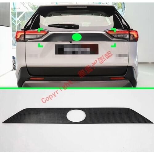 Carbon Fiber Style Rear Door Trunk Lid Cover Trim Exterior Molding Stickers For Toyota Rav4 2019 2020