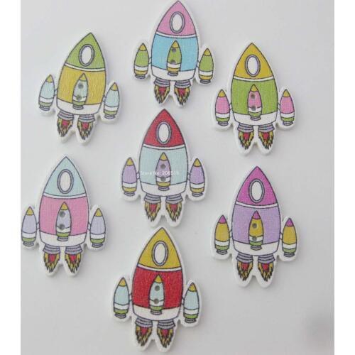 WBNASG 2 hole wood button rocket design various colors 200pcs student handwork accessory DIY scrapbooking buttons