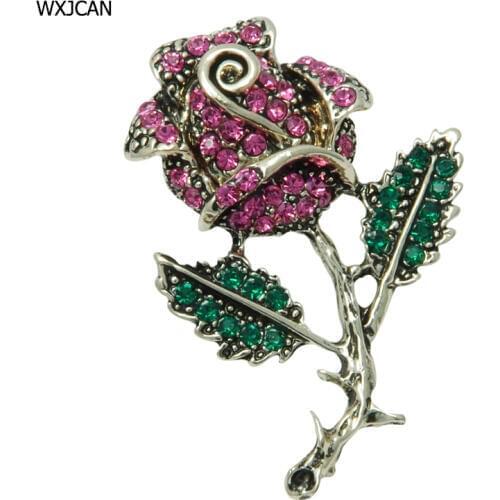 WXJCAN 4 styles vivid rose brooch flower Rhinestone brooch vintage brooches female jewelry 45mm*32mm B5486