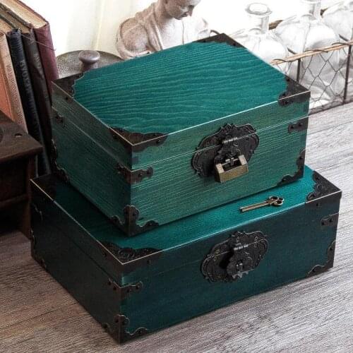 Yooap Vintage Jewlery Box solid wood storage box with lock wooden box retro rectangular finishing storage box jewelry box
