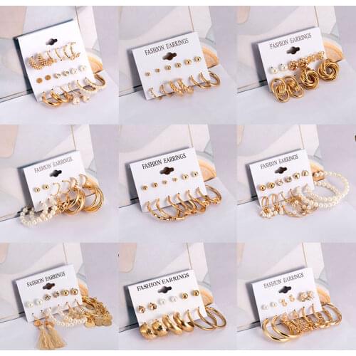 Fashion Womens Pearl Hoop Earrings for Women Vintage Geometric Heart Metal Tassel Drop Earring 2021 Trend Set Female Jewelry