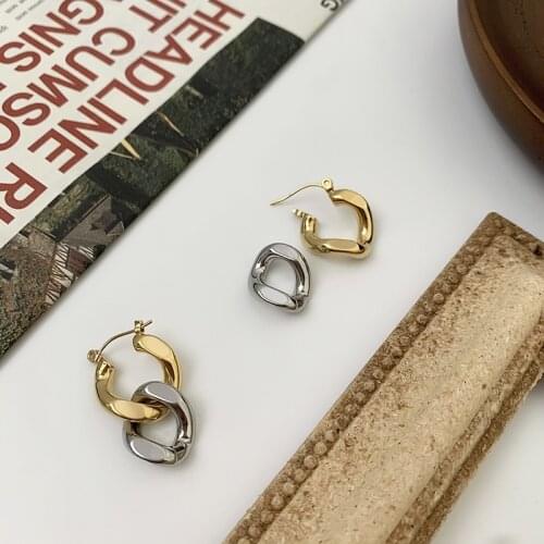 Anti Allergy 925 Silver Needles Double Twisted Buckles 18k Gold Drop Earrings for Women 2020 Trend Stainless Steel Women Jewelry