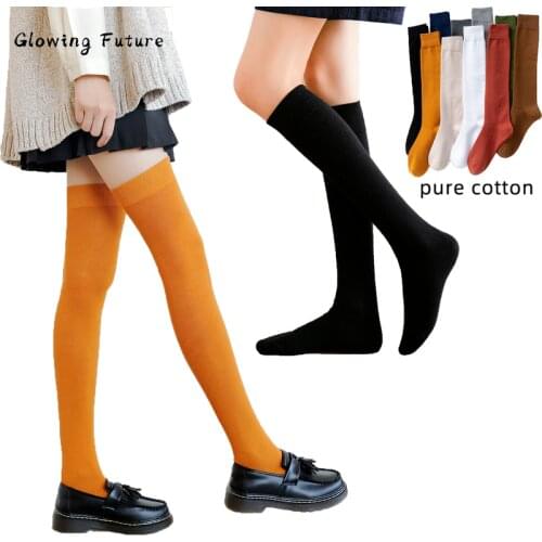 Woman Thigh High Stockings Cotton Fashion Casual Black White Solid Long Socks Cute Sexy Autumn Winter Warm Over The Knee носки