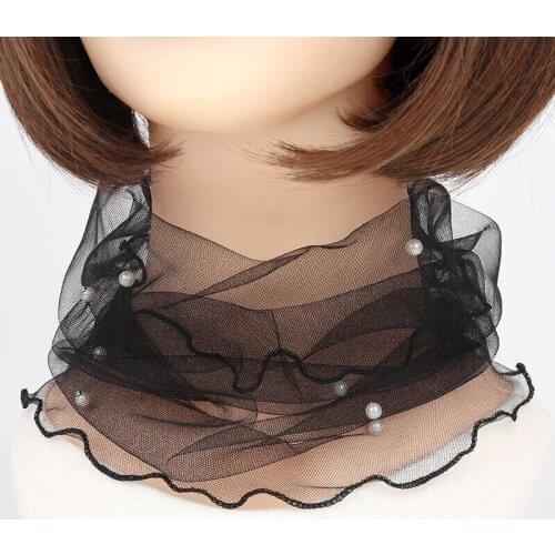 Women Lace Fake Collar Neck Guard Bib Summer Gauzesilk Peal Headband Breathable Sunscreen Protect Cervical Spine Ring Scarf P55