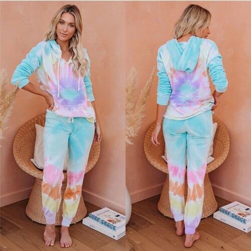 Tie Dye Tracksuit Women Two Piece Set Spring Autumn Clothes 3D Printed Hooded Sweatshirt and Pants Suit Lounge Wear Womens Sets