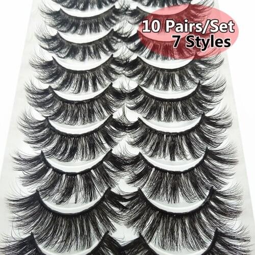 10 Pairs 3D Full Volume Thick Wispies Eyelashes Extension Mink Hair False Eyelashes Eye Makeup Tools Handmade Natural Eye Lashes