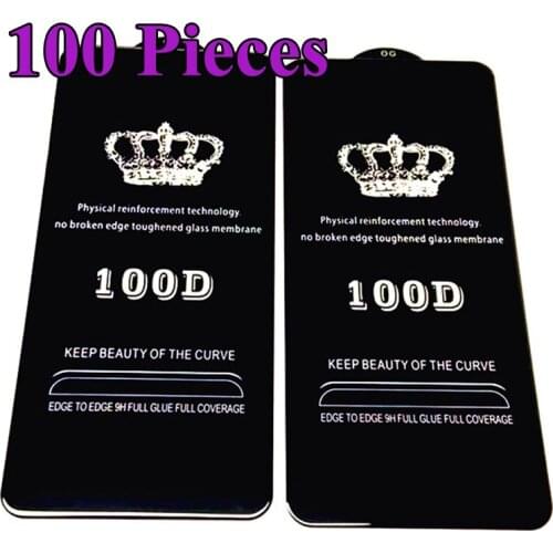 100pcs 100D Tempered Glass Full Glue Coverage Screen Protector Film For Xiaomi Redmi Note 10 Pro Max 10S 9 9S 9A 9C 9T 8 8A 8T