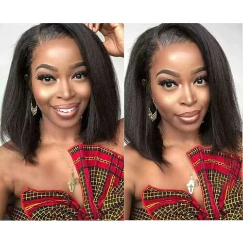 13x4 Yaki Straight Bob Lace frontal Wigs 5x5 Hd Transparent 150% Density Kinky Straight Bob Peruvian Remy Hair Lace Closure Wigs