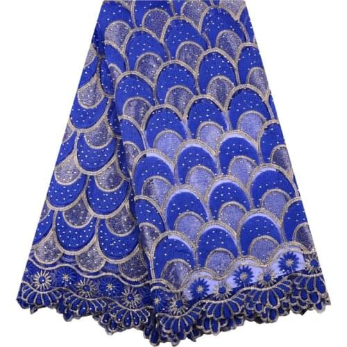 2018 Nigerian Tulle Lace Fabric Fast Shipping African Lace Fabric For Wedding Royal Blue Embroidery Gold Ling Lace Fabric F1436