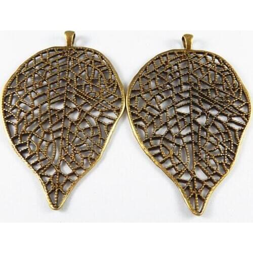 GraceAngie 3PCS Alloy Bronze Charm Simulated Natual Hollow Leaves Suspension Pendant Jewelry Connection Accessory 73*42*2mm