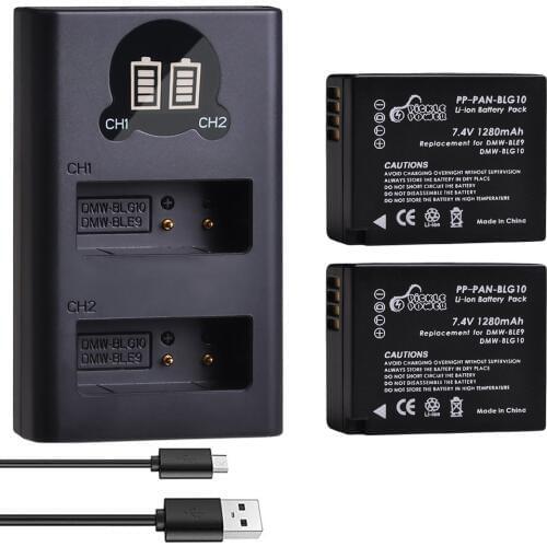 2Pcs 1280mAh DMW-BLG10 BLG10 BLG10e DMW-BLE9 Battery &LED Dual USB Charger for Panasonic LUMIX GF5 GF6 GX7 GX9 LX100 GX80 GX85