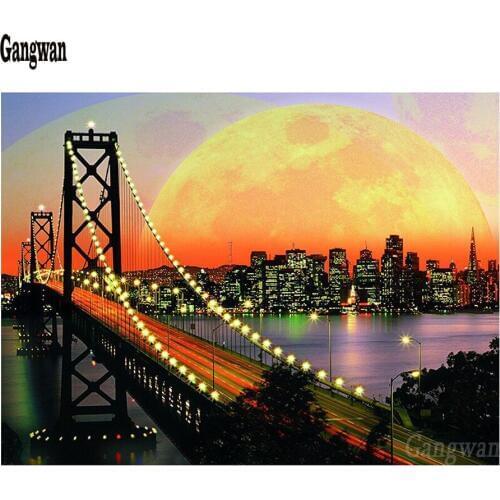 Diamond Embroidery new york Night Bridge City Scenery Full Square round stone 5D Diamond Painting Cross Stitch Crafts Mosaic art