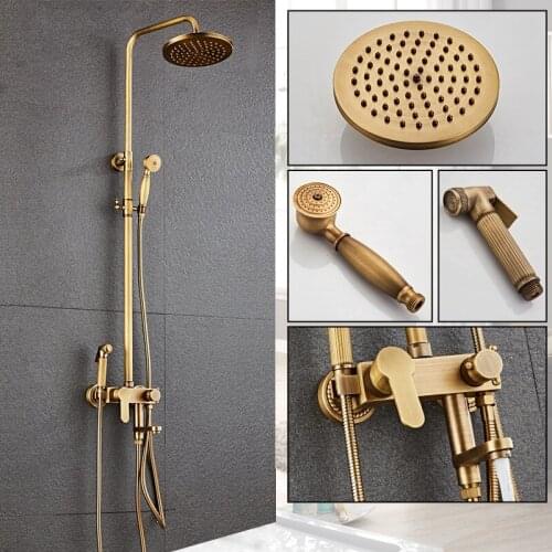 Antique Brass Bathroom Shower Set Copper Shower Faucet Handheld Pressurized Shower Spray Gun Shower Faucet Set