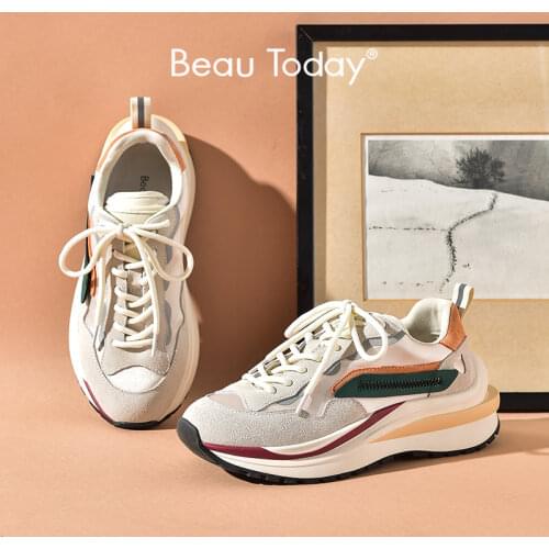 BeauToday Casual Sneakers Women Synthetic Leather Lace-Up Thick Sole Breathable Ladies Trainers Vulcanized Shoes 29415