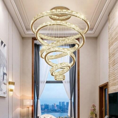 Large Staircase LED Crystal Lamp Home Decoration Lustre Fixtures Luxury Hotel Modern Chandelier Lighting