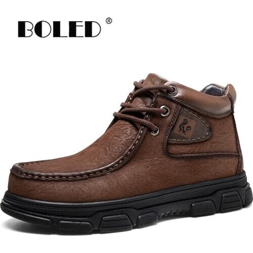 Plus Size Autumn & Winter Shoes Men Design Natural Leather Plush Warm Boots Men Comfy Waterproof Men Ankle Snow Boots Shoes