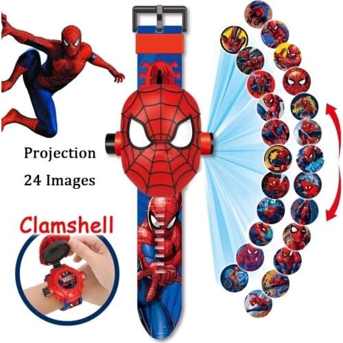 Marvel Disney Watch Spiderman Iron Man Hulk Mickey Mouse Anime Figure Child Toy Watch Projectable Animation Cartoons Alarm Clock