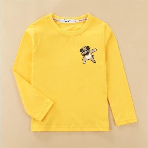 DAD Cartoon Dog Child Shirt Funny Long Sleeve Boy Tops Fashion 100% Cotton Tshirt Girl Print Autumn Spring Clothes 3-14T
