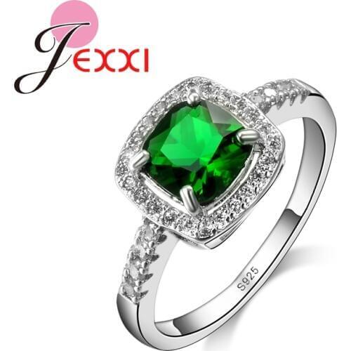 Elegant Finger Rings Jewerly Princess Cut Green CZ 925 Sterling Silver Engagement Weddings For Women