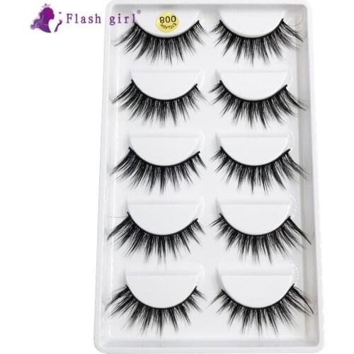 Flash Girl 3D Mink False Eyelashes 5 Pairs Fluffy Wispy Fake Lashes Natural Long Makeup Lash Extension in Bulk 008
