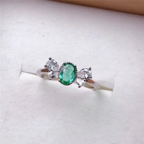 Guaranteed authentic natural emerald ring S925 sterling silver ladies sweet romantic style