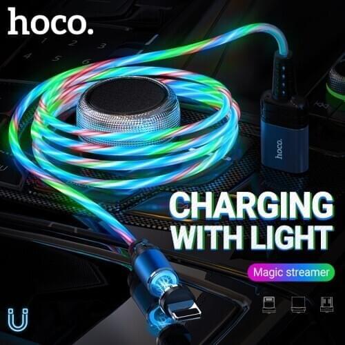 Hoco Luminous magnetic charging cable for Lightning Type C Micro USB wire 2A magnet cord 3 color flow light charger glow wire