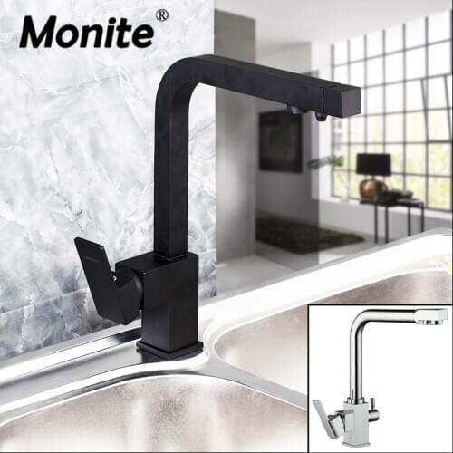 Chrome Polish 360 Rotated Black Painting 2 Spouts Stream Swivel Water filtration Spray Kitchen Basin Sink Water Tap Mixer Faucet
