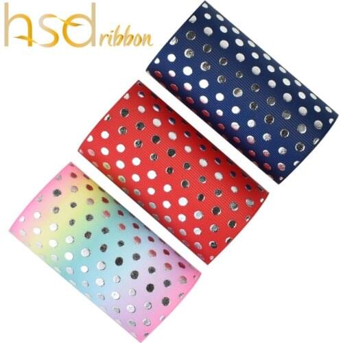 HSDRibbon 75mm 3 inch Silver little dot foil on HT White Grosgrain Ribbon 50Yards/Roll 10Yards/Roll