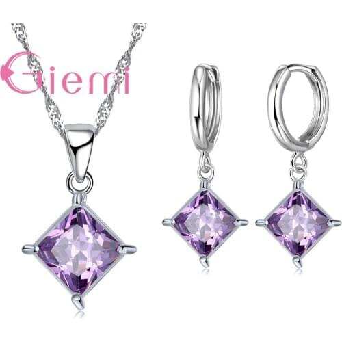 Classic Geomantic Elegant Women Jewelry Sets All Color AAA+ CZ Silver Ladies Pendant Necklace Hoop Earring