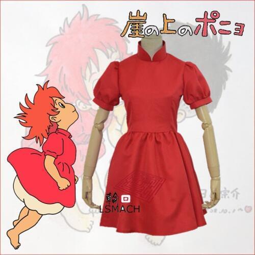 Ponyo on the Cliff by the Sea Goldfish Ponyo Cosplay Costume Anime Custom Made Red Dress