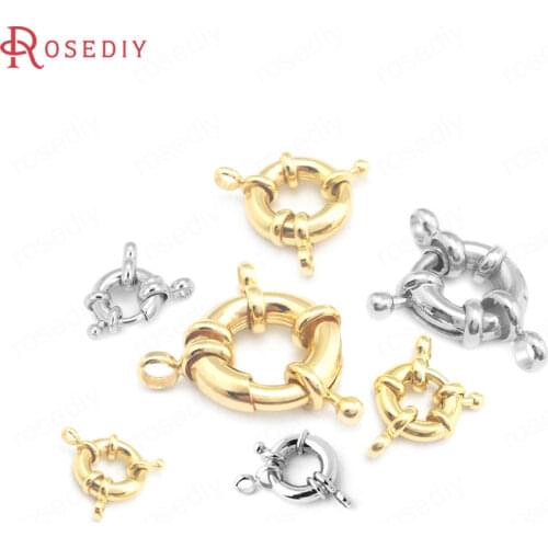 3 can piked 24K Gold Color Brass Spring Round Clasps Necklace Connect Clasps Jewelry Making Supplies Diy Findings Accessories