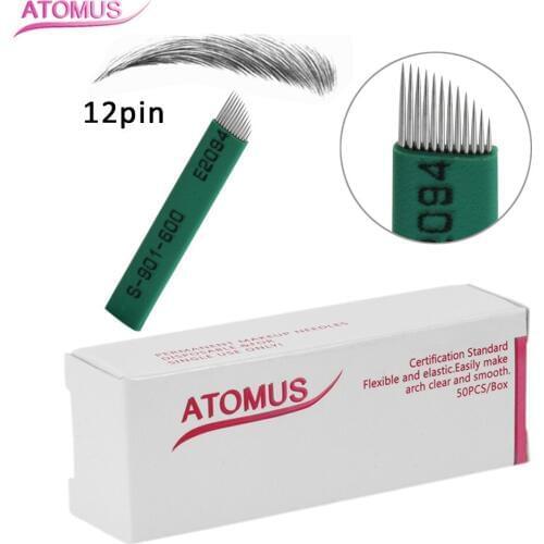 50pcs Green Leather Single Arc 12 Pin Tattoo Blade Agulhas De Tatuagem Laminas Para Tatoo Tebori Microblading Needles Frivolite