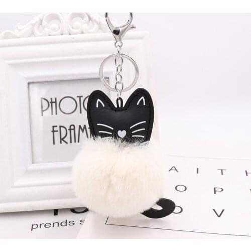 Cute Cat Imitation Rex Rabbit Hair 8cm Ball Keychains Jewelry for Men or Women