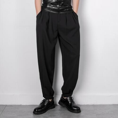 Minimalist dark trendy brand summer thin ice silk loose wide-leg harem pants smooth drape nine-point pants men
