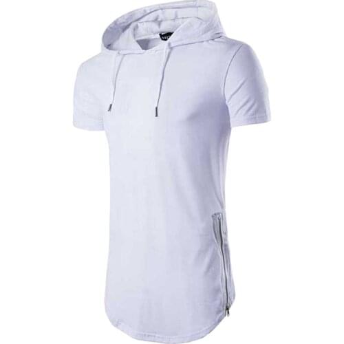 Fashion Men Hip Hop Hooded T shirt Short Sleeve Streetwear Tee Shirt with Side Zipper T-shirt Man Clothing