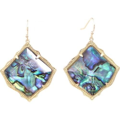 Fashion Natural Shell Kite Shaped 4 Claws Abalone Shell Stone Drop Dangle Earrings