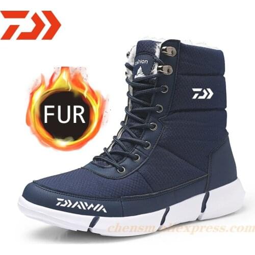 Daiwa 2021 Winter Fishing Waterproof Snow Men Boots Shoes With Fur Plush Warm Casual Women Mid-Calf Boot Sneakers Unisex