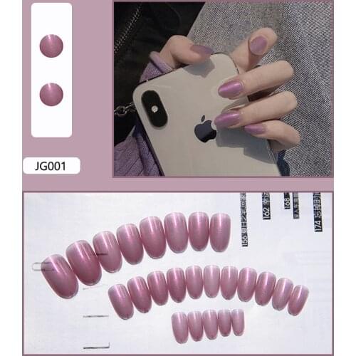 24 Pieces False Nail Full Cover Fake Nail Crystal Aurora Pink Gradient French Short Nails Ellipse Shape Short Fake Nail