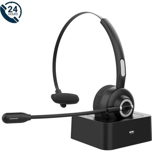 H3 Bluetooth 5.0 Headphones with Mic Charging Base Wireless Noise Cancelling Headset for PC Laptop Call Center 24H Talking Time